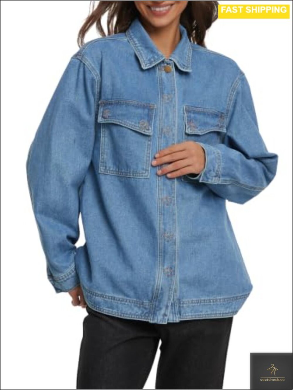 Oversized Denim Jacket Button Down Shirt Long Sleeve Women's Shacket